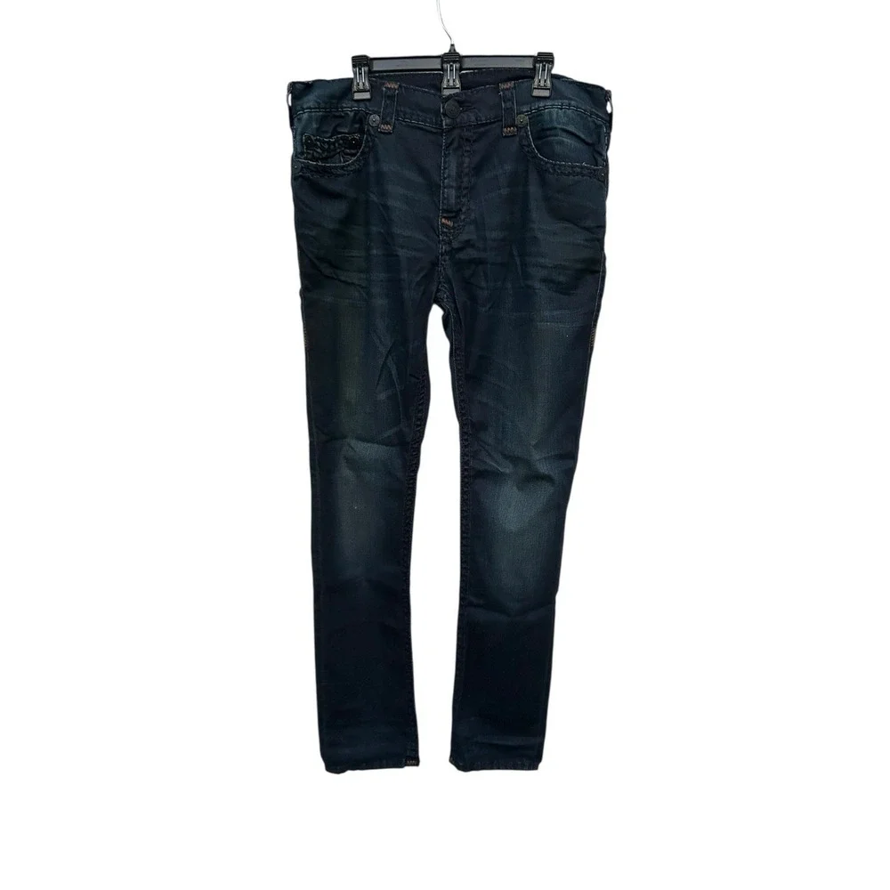 True Religion Rocco Relaxed Skinny Jeans Mens 36x33 Dark Wash Blue Denim